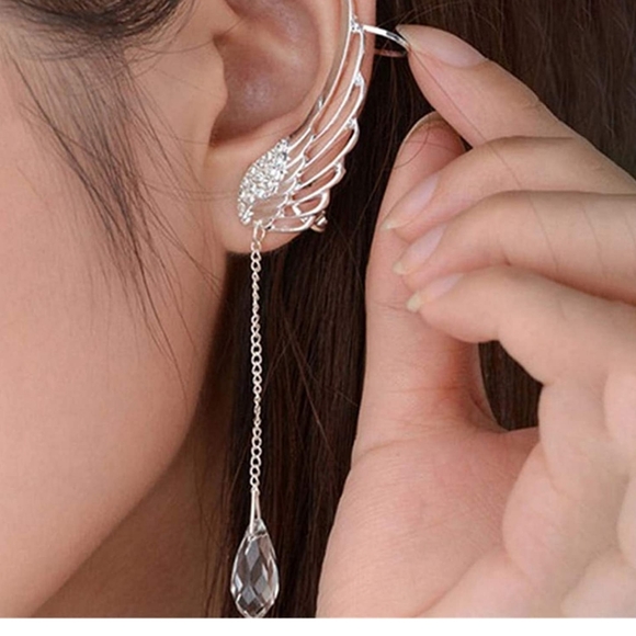 BRAND NEW ANGEL WING CRYSTAL CHAIN DROP EAR CUFF - Picture 4 of 4